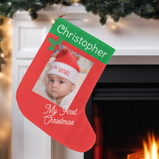 First Baby's Foto Individuelle Name Boy oder Girl Großer Weihnachtsstrumpf