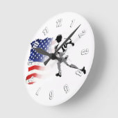 First Base Run - Baseball Player und US-Flagge Runde Wanduhr (Winkel)