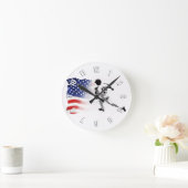 First Base Run - Baseball Player und US-Flagge Runde Wanduhr (Zuhause)
