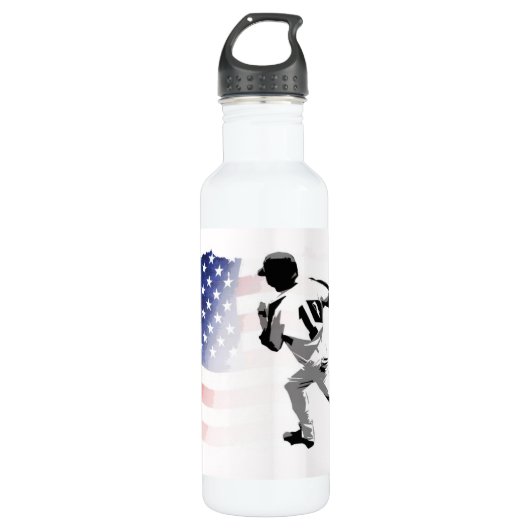 First Base Run - Baseball Player und USA Flag Edelstahlflasche (Vorderseite)