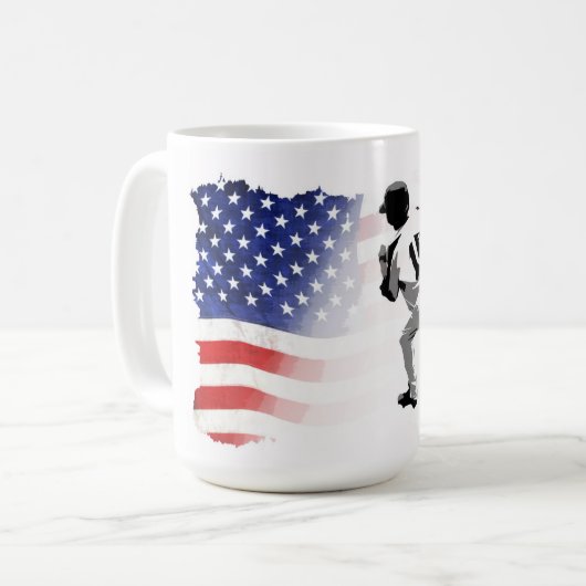 First Base Run - Baseball Player und USA Flag Kaffeetasse (Vorderseite Links)