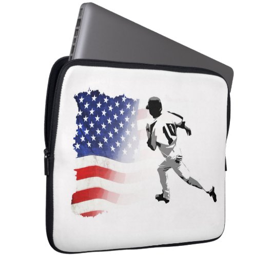 First Base Run - Baseball Player und USA Flag Laptopschutzhülle (Vorne Rechts)
