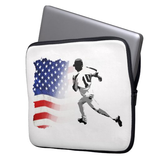 First Base Run - Baseball Player und USA Flag Laptopschutzhülle (Vorderseite Links)