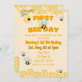 First Bee Day, Bumble Bee 1st Birthday Einladung (Vorne/Hinten)