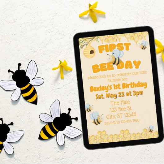 First Bee Day, Bumble Bee 1st Birthday Einladung