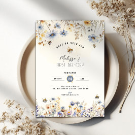 First Bee Day - Floral 1st Birthday Invitation Einladung