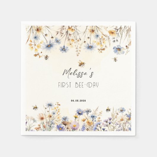 First Bee Day - Floral 1st Birthday  Serviette (Vorderseite)