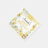 First Bee Day Floral Bumblebee Birthday Party Serviette (Ecke)