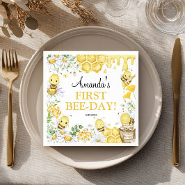 First Bee Day Floral Bumblebee Birthday Party Serviette