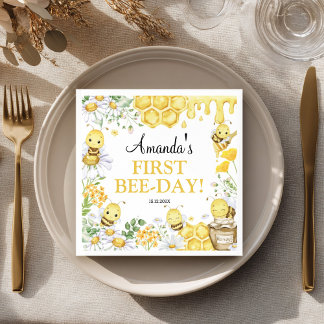 First Bee Day Floral Bumblebee Birthday Party Serviette