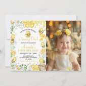 First Bee Day Floral Honey Bee Birthday Invitation Dankeskarte (Vorderseite)