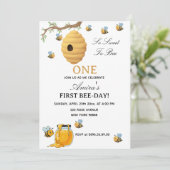 First Bee Day yellow honey 1st Birthday Einladung (Stehend Vorderseite)