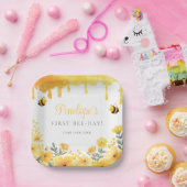 First Bee Day Yellow Wildflowers 1st Birthday Pappteller (Party)