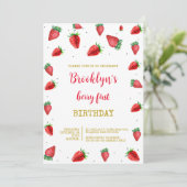 First Birthday Berry Sweet Einladung (Stehend Vorderseite)