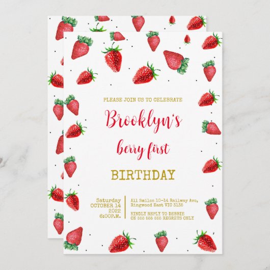 First Birthday Berry Sweet Einladung (Vorne/Hinten)