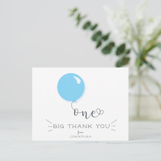First Birthday Blue Balloon Danke Postcard Postkarte (Stehend Vorderseite)