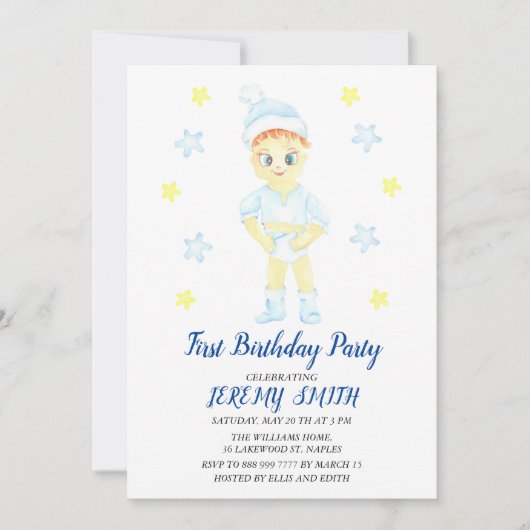 First Birthday Boy Party Save The Date (Vorderseite)