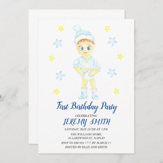 First Birthday Boy Party Save The Date (Vorne/Hinten)