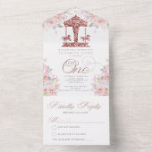 First Birthday Carousel Floral Glitzer All In One Einladung (Innen Boden)