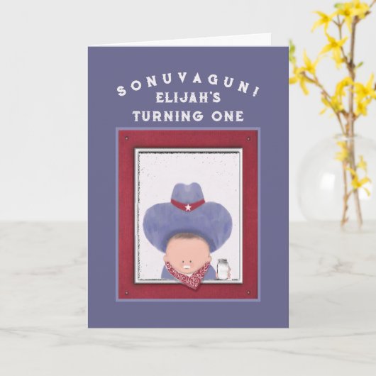 First Birthday Cowboy Karte (Gelbe Blume)