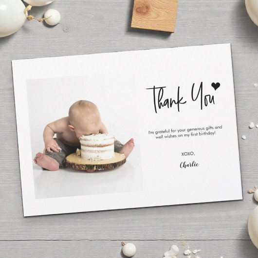 First Birthday Custom Photo Modern handlettering Dankeskarte