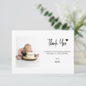 First Birthday Custom Photo Modern script note Dankeskarte (Stehend Vorderseite)
