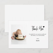 First Birthday Custom Photo Modern script note Dankeskarte (Vorne/Hinten)