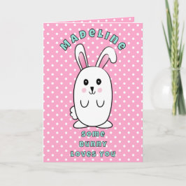  First Birthday Cute Bunny Cartoon Pink Birthday Karte