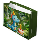 First Birthday Dino  Große Geschenktüte (Vorderseite Schrägansicht)