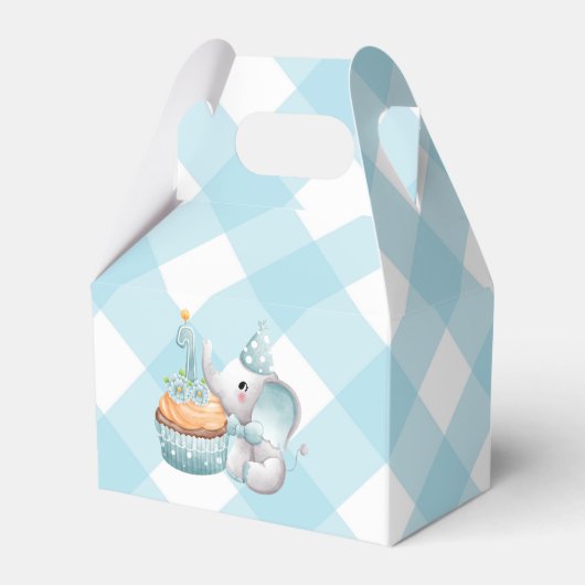 First Birthday Elephant Baby Boy Favor Box Blue Geschenkschachtel (Vorderseite)
