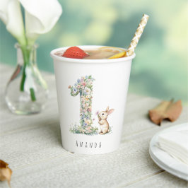 First Birthday Floral Bunny Pappbecher