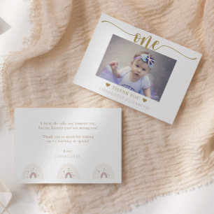 First Birthday Foto Elegantes Skript Dankeskarte