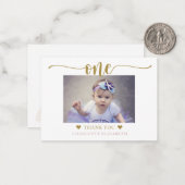 First Birthday Foto Elegantes Skript Mitteilungskarte (Vorderseite/Rückseite Beispiel)