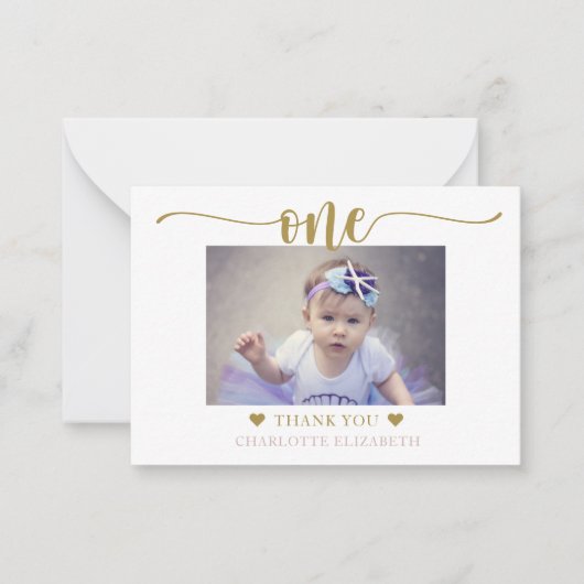 First Birthday Foto Elegantes Skript Mitteilungskarte (Vorderseite)