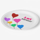 First Birthday Girl Colorful Heart Balloons Pappteller (Schrägansicht)