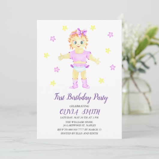 First Birthday Girl Party Save The Date (Stehend Vorderseite)