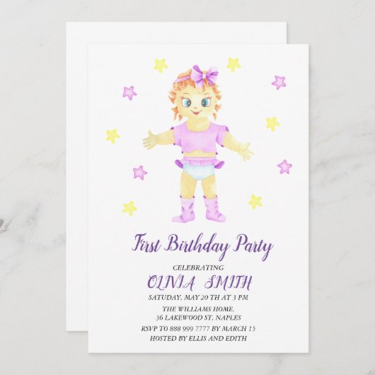 First Birthday Girl Party Save The Date (Vorne/Hinten)
