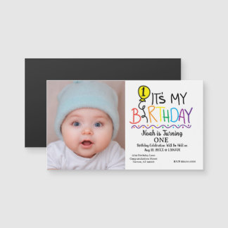 First Birthday Invitation Card - Custom Baby Photo Magnetkarte