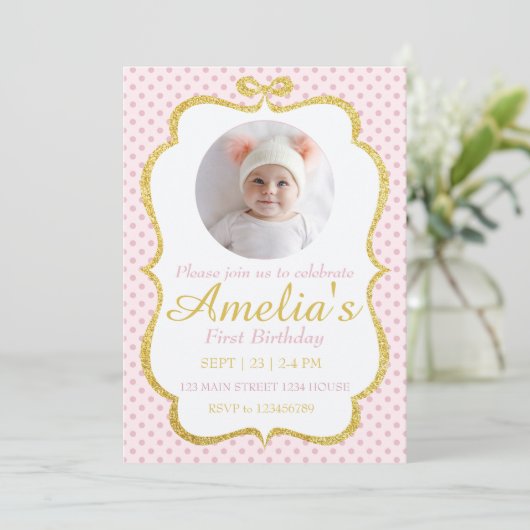 First Birthday Invite Einladung (Stehend Vorderseite)