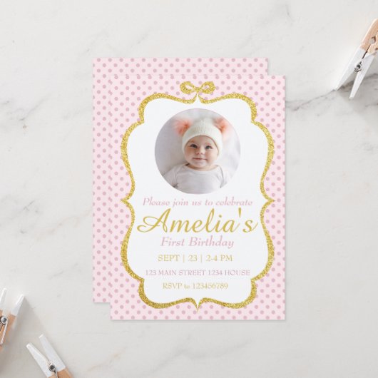 First Birthday Invite Einladung (Vorderseite/Rückseite Beispiel)