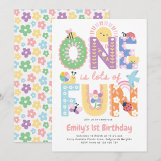 First Birthday Invite Girl, One is lots of Fun Einladung