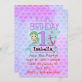 First Birthday Mermaid Einladung (Vorne/Hinten)