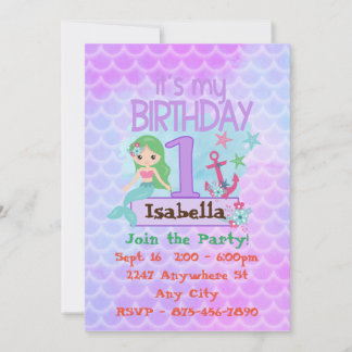 First Birthday Mermaid Einladung