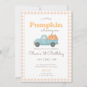 First Birthday Pumpkin Invitation - Blue Truck Einladung (Vorderseite)