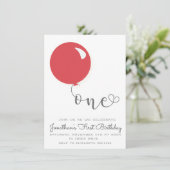 First Birthday Red Balloon Einladung (Stehend Vorderseite)