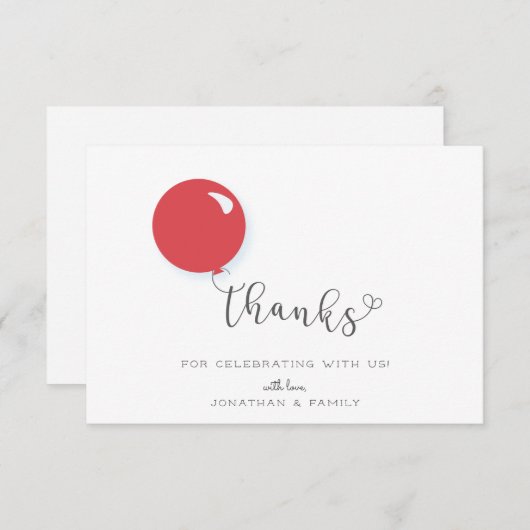 First Birthday Red Balloon Vielen Dank Dankeskarte (Vorne/Hinten)