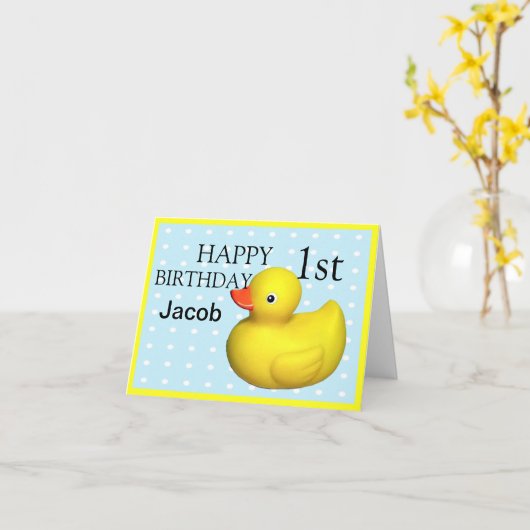 First Birthday Rubber Ducky Karte (Gelbe Blume)