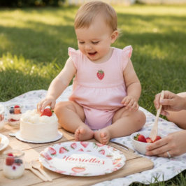 First Birthday Strawberry Watercolor Party Plates Pappteller