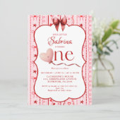 First Birthday valentine baby birthday party Einladung (Stehend Vorderseite)