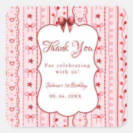 First Birthday valentine baby birthday party Quadratischer Aufkleber